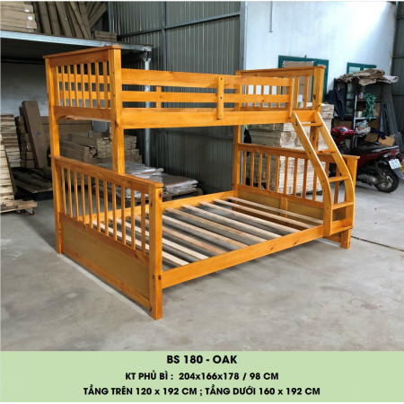180 Oak : Giường 3 Tầng Leo Thang - 1m2 / 1m6